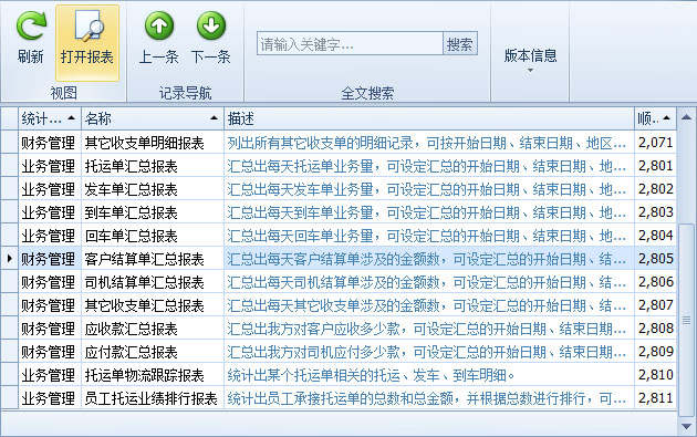 傲藍(lán)物流軟件-統(tǒng)計報表列表
